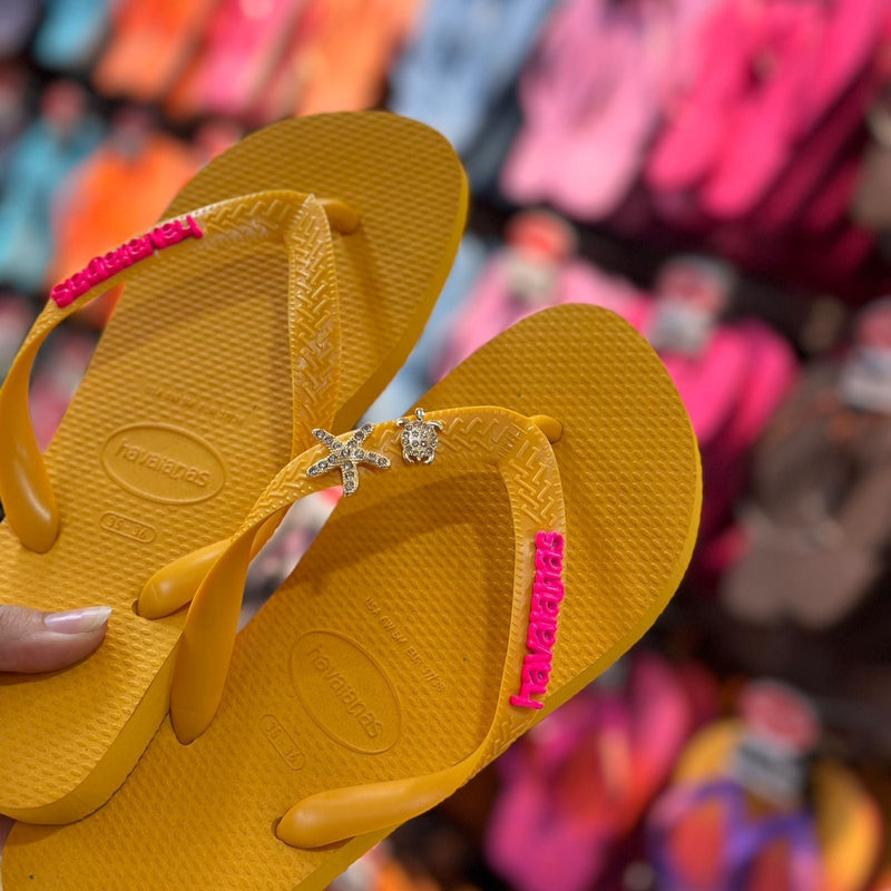 Havaianas Top + Pin Placa Logo + Pin Tartaruga e Estrela do Mar