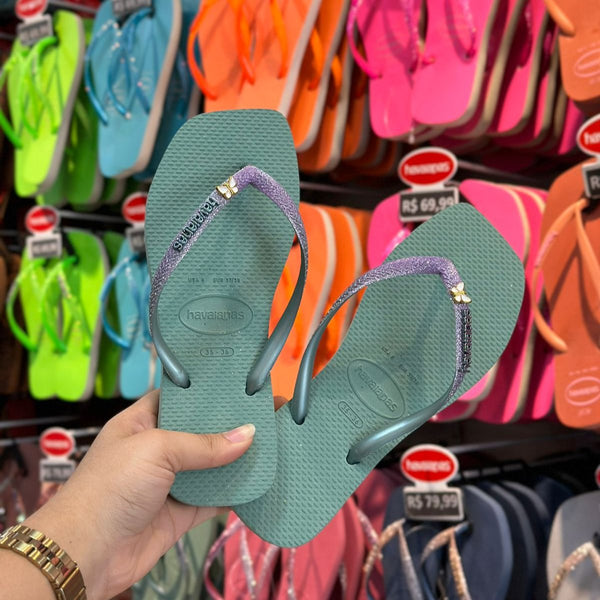 Havaianas Slim Square Glitter + Pingente Borboleta